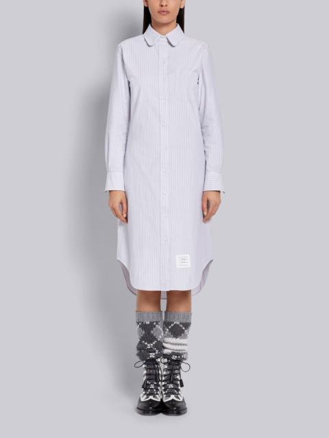 Thom Browne Medium Grey Cotton Oxford University Stripe Long Sleeve Knee Length Shirt Dress