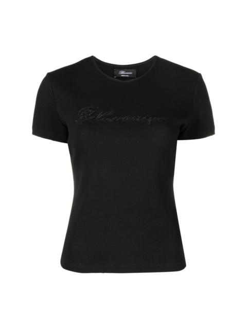 logo-embroidered fine-ribbed T-shirt