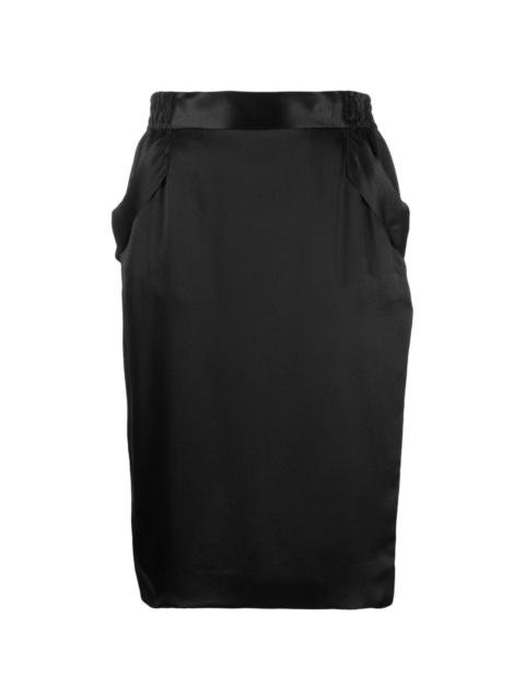 satin-finish silk pencil skirt