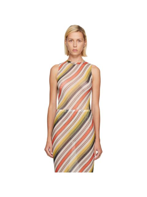 Jean Paul Gaultier Multicolor Mesh Tank Top Printed Retro Stripe Bodysuit