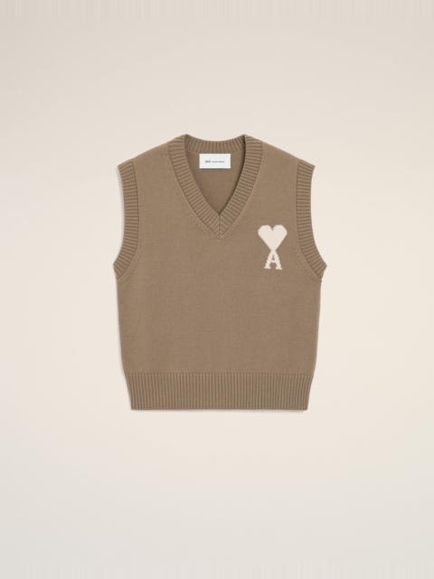 AMI Paris BEIGE WOOL AND COTTON SLEEVELESS AMI DE COEUR SWEATER
