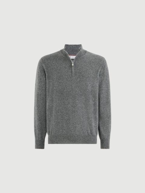 Brunello Cucinelli Mouliné cashmere sweater with half zip