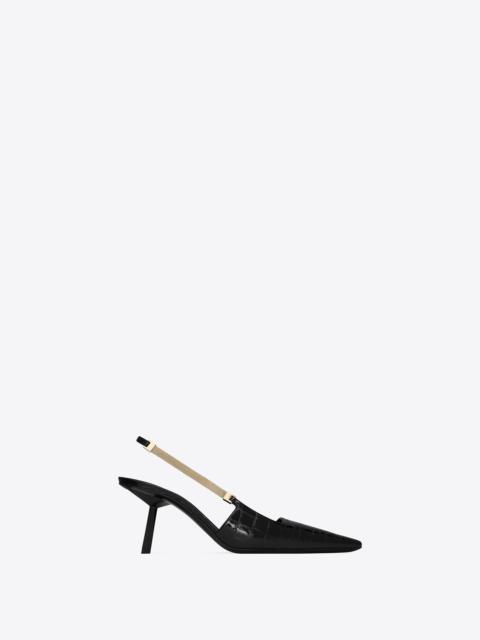 SAINT LAURENT blake slingback pumps in crocodile-embossed leather