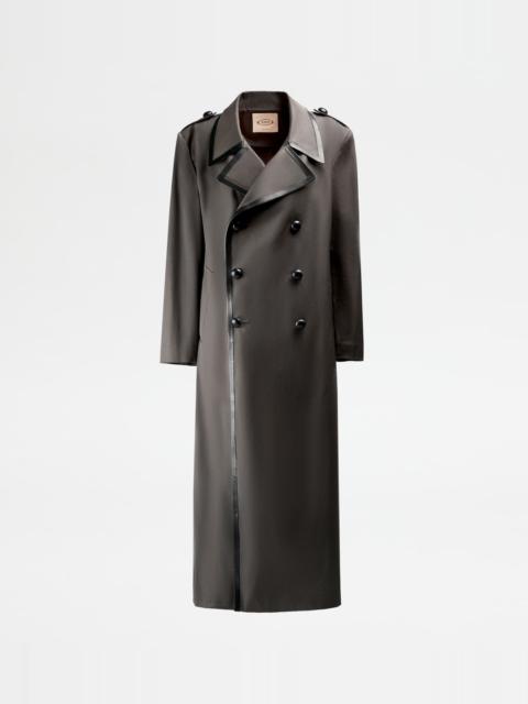 Tod's TRENCH COAT WITH LEATHER INSERTS - GREEN