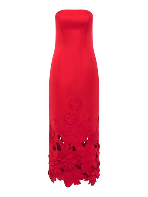 leo lin rayna floral-appliqud crepe maxi dress Rayna floral-appliqu crpe maxi dress in white - Leo Lin