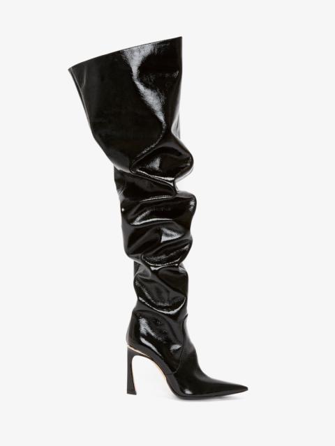 Victoria Beckham Thigh High Pointy Boot in Black Patent