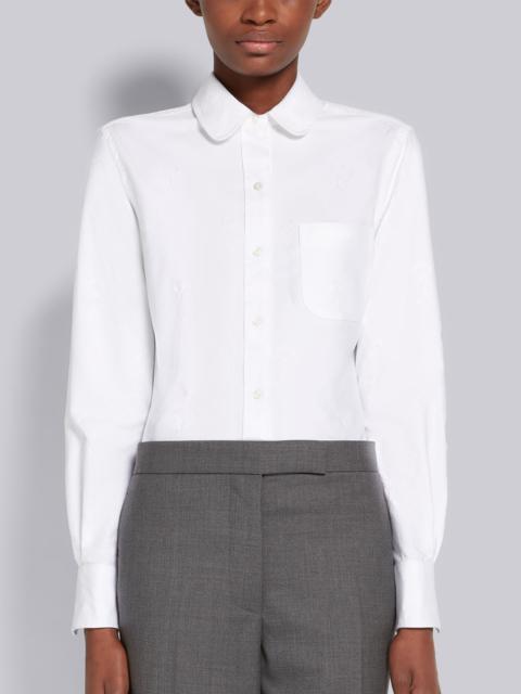 White Oxford Tonal Mrs. Thom Icon Satin Stitch Half Drop Embroidery Classic Round Collar Shirt