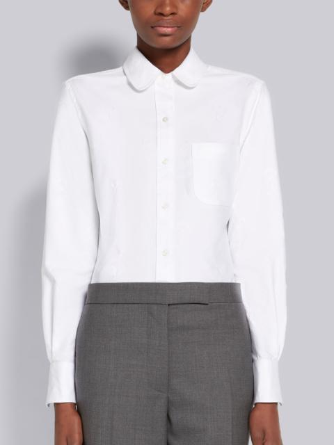 Thom Browne White Oxford Tonal Mrs. Thom Icon Satin Stitch Half Drop Embroidery Classic Round Collar Shirt