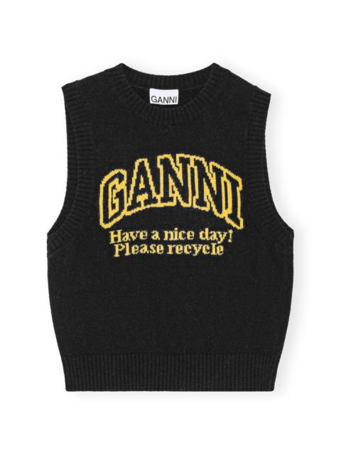 GANNI BLACK GRAPHIC O-NECK VEST