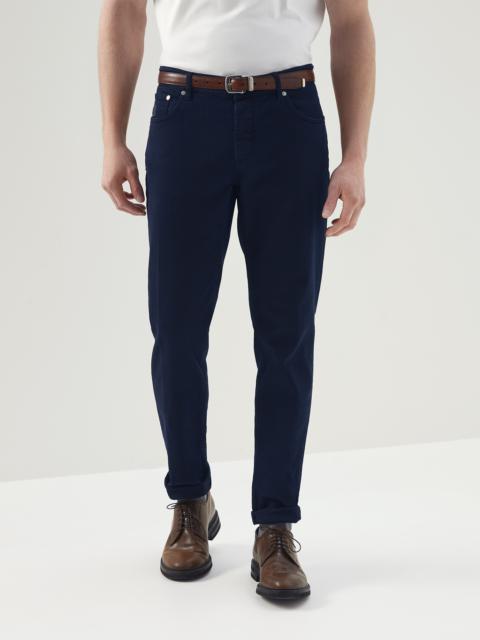 Dyed comfort denim traditional fit five-pocket trousers