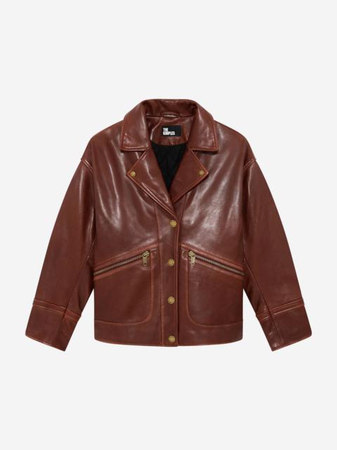 The Kooples LOOSE-FITTING BROWN LEATHER JACKET