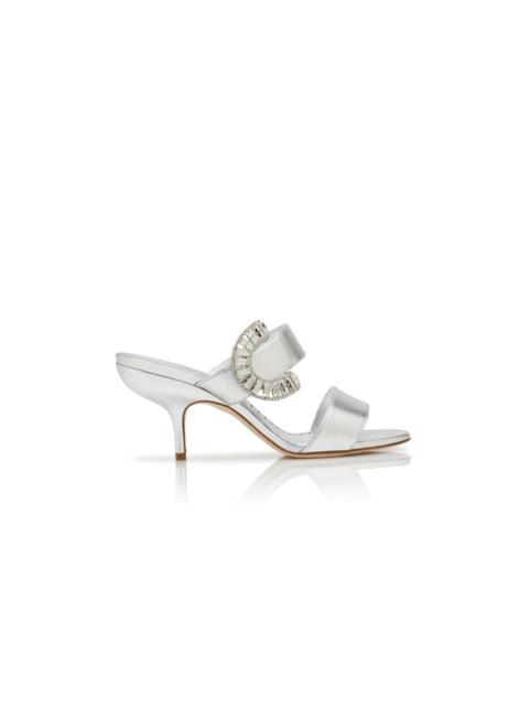 Silver Nappa Leather Embellished Mules