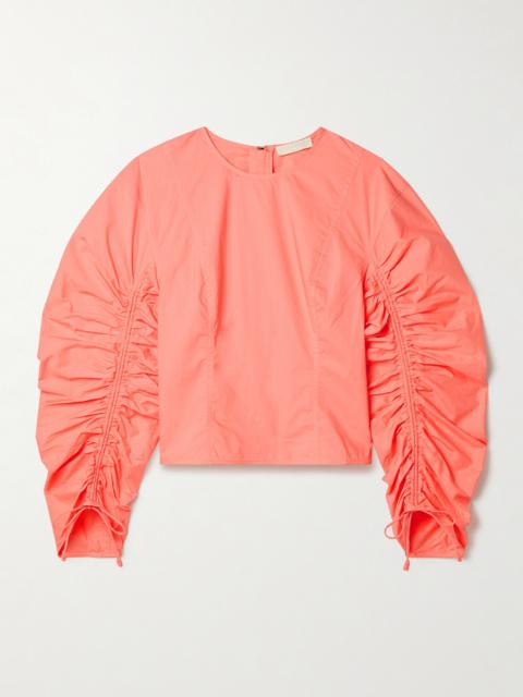 ULLA JOHNSON Lorna Ruched Cotton-poplin Blouse