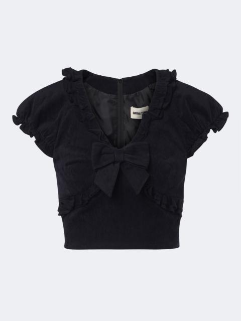 SHUSHU/TONG Embellished ruffled cotton-blend top