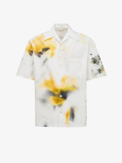 Men's Obscured Flower Bowling Shirt in White/yellow