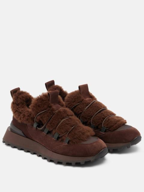 Brunello Cucinelli Monili shearling-trimmed suede sneakers