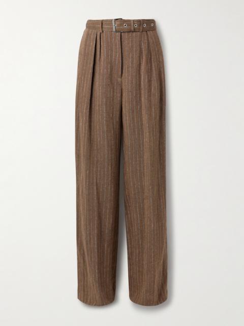 Dries Van Noten Pleated Striped Linen-blend Wide-leg Pants