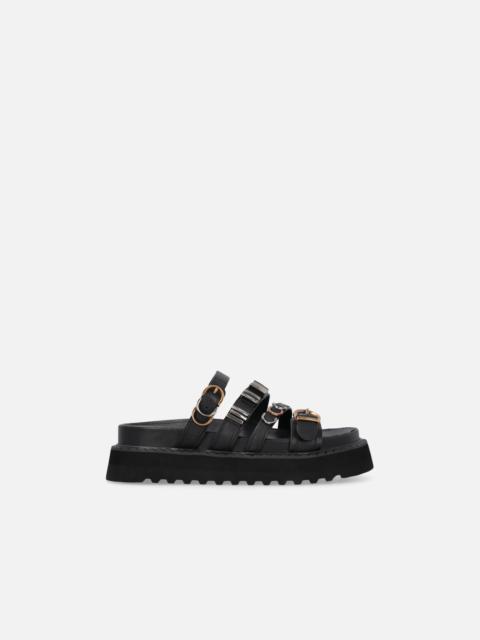 PINKO LEATHER SLIPPERS WITH WEDGE AND STRAPS