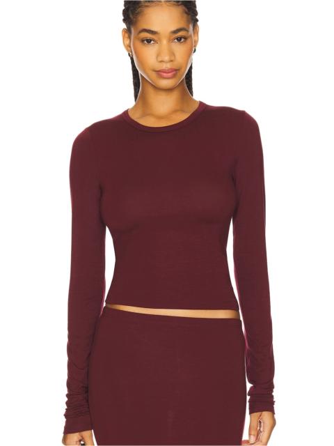 ÉTERNE Fitted Crewneck Long Sleeve Soft Jersey T-Shirt