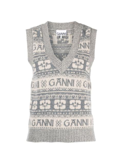 GANNI logo intarsia-knit V-neck vest