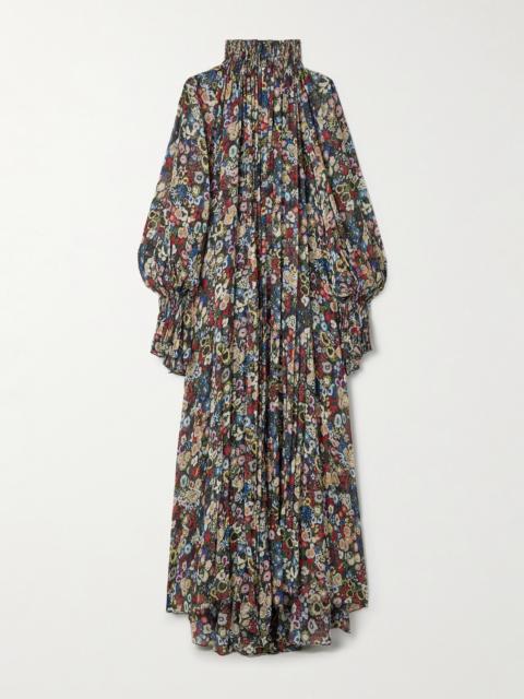 KHAITE Edgar Pleated Floral-print Silk-chiffon Turtleneck Maxi Dress
