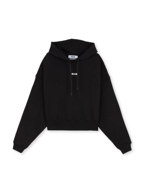 Cotton sweatshirt with hood and micro logo