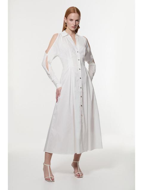 KAREN MILLEN Cotton Poplin Woven Maxi Shirt Dress