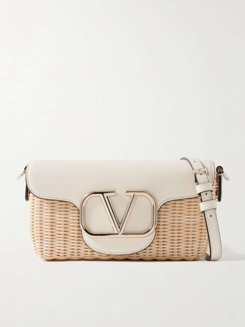 Valentino Locò embellished leather-trimmed raffia shoulder bag
