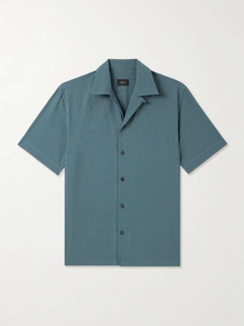 Brioni Convertible-Collar Cotton-Seersucker Shirt