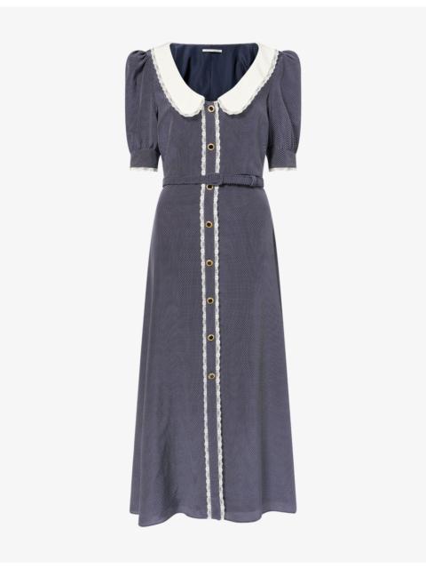 Alessandra Rich Polka-Dot Belted Silk Midi Dress