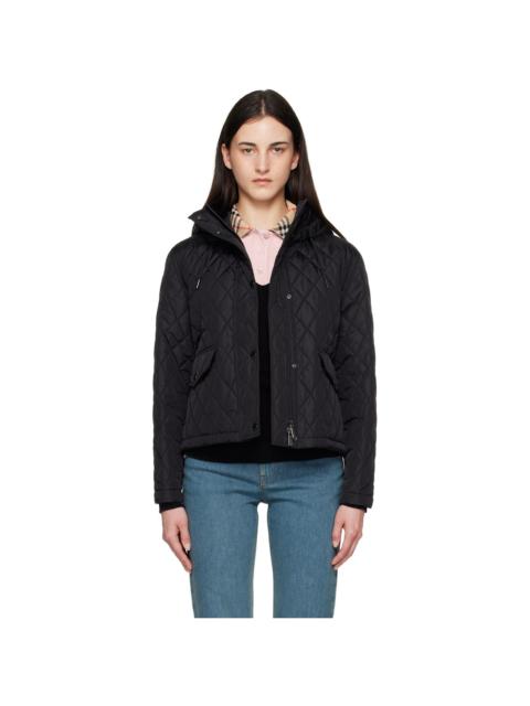 Burberry Black Cropped Quilted Nylon Hooded Jacket