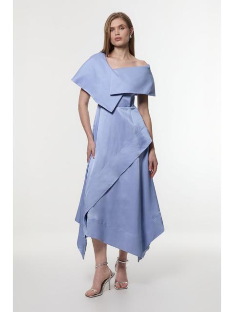 KAREN MILLEN Premium Viscose Linen Tailored Asymmetric Shoulder Full Midi Dress