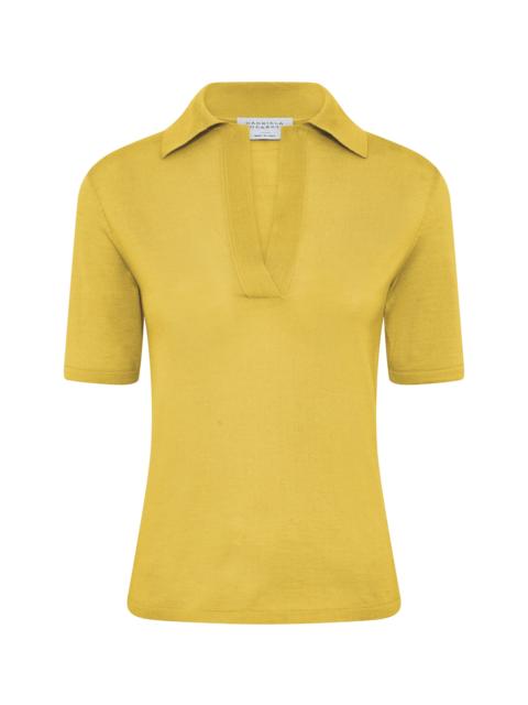 GABRIELA HEARST Caius Knit Short Sleeve Polo in Citrine Cashmere Silk