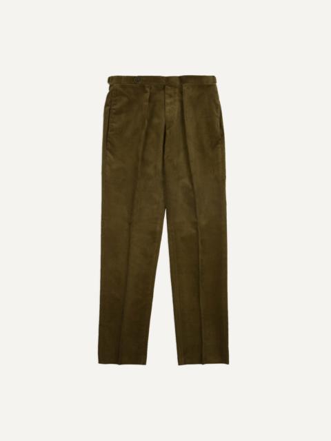 Drake's Olive Mid-Wale Corduroy Single Pleat Trouser