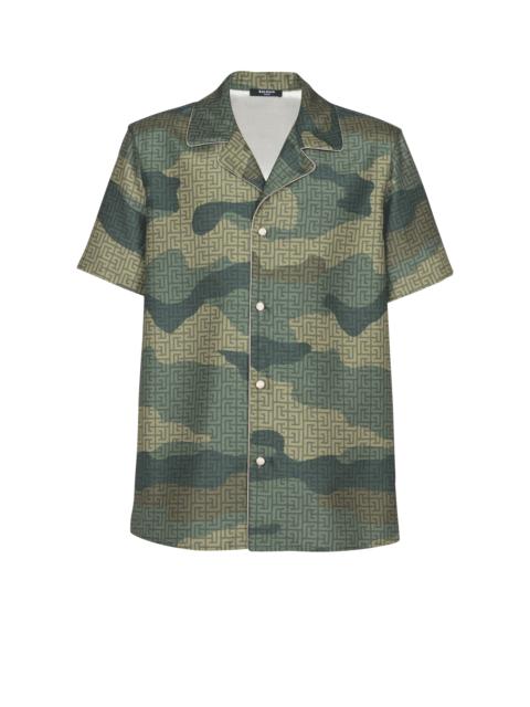 Balmain Camouflage monogrammed Shantung short-sleeved shirt