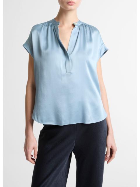 Vince Silk Gathered Cap-Sleeve Blouse
