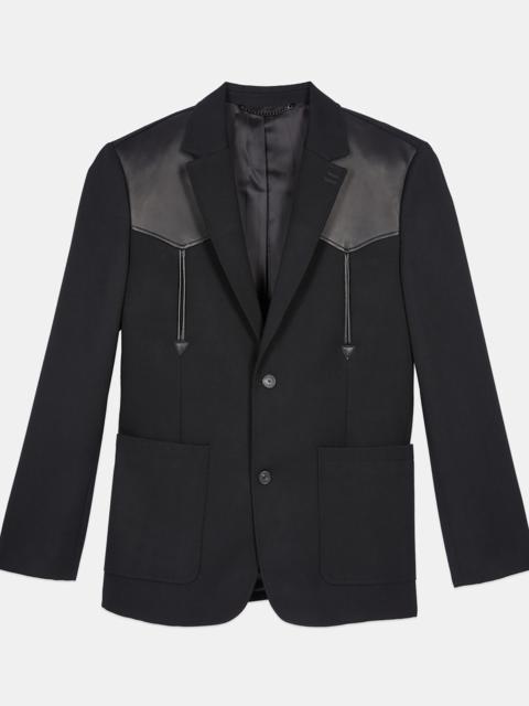The Kooples BLACK WOOL JACKET WITH LAMBSKIN DETAILS