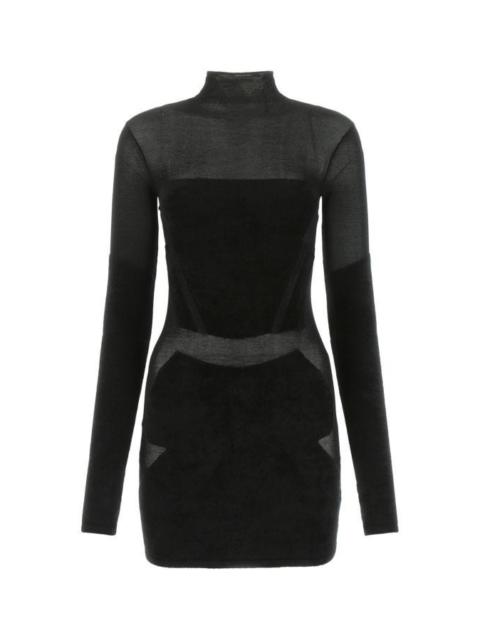 Black stretch viscose blend mini dress