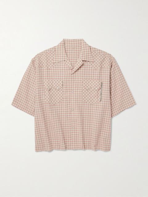 Kapital Camp-Collar Logo-Appliquéd Checked Cotton and Linen-Blend Seersucker Western Shirt Orange