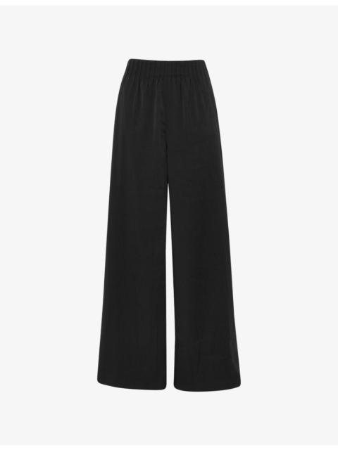 WHISTLES Straight-Leg Pintuck Stretch-Satin Trousers
