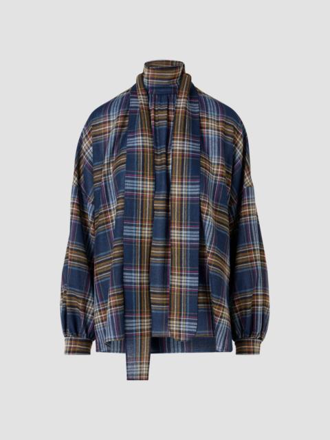 AKRIS Women's Checked Wool-Blend Blouse - Navy Multicolor