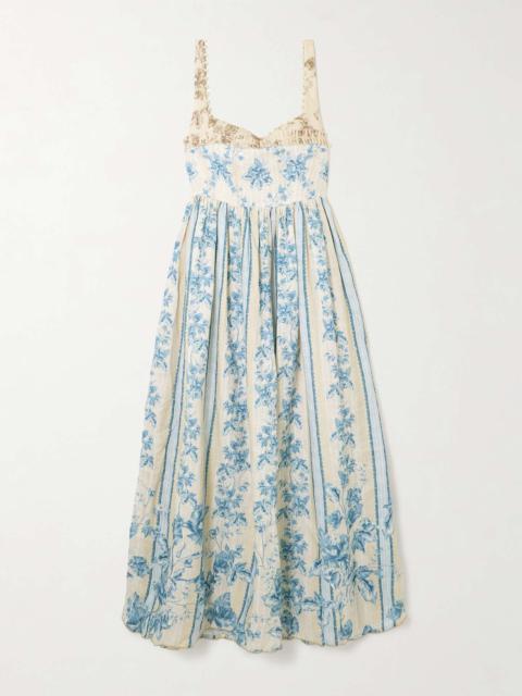 Agua by Agua Bendita Barbara Bougainvillea embellished printed linen midi dress Blue