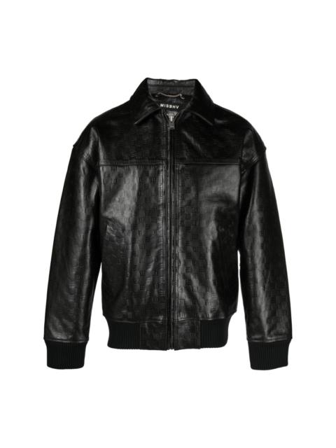 monogram-jacquard leather jacket