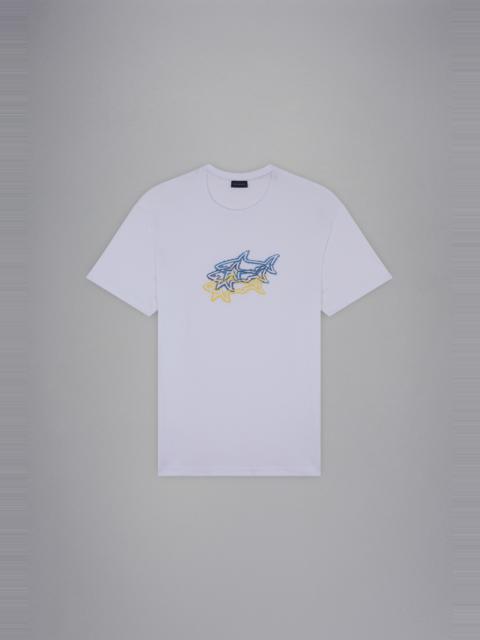 COTTON JERSEY T-SHIRT WITH MULTICOLOR SHARK PRINT