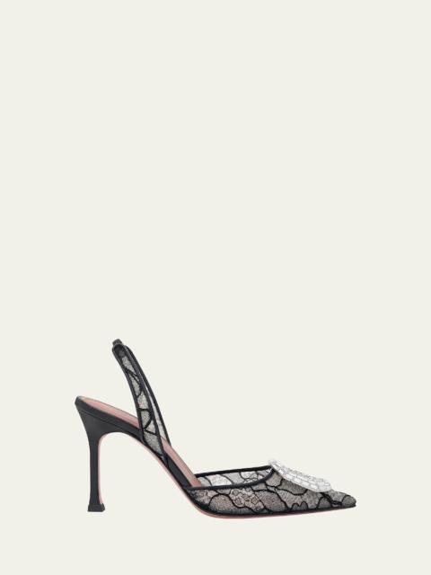 Camelia Lace Crystal Slingback Pumps