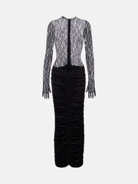 THE NEW ARRIVALS ILKYAZ OZEL Vivienne ruched lace maxi dress