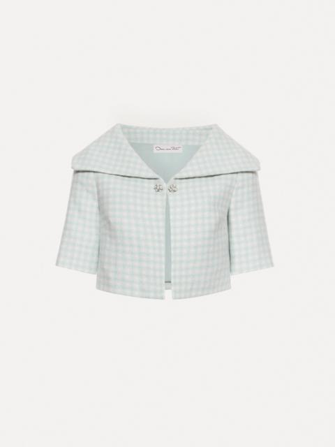 Oscar de la Renta CHECKED TWEED SHORT SLEEVE JACKET