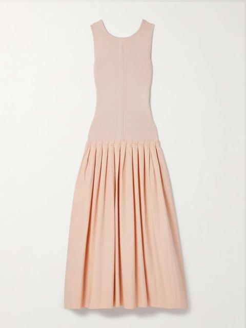 Gene pointelle-knit silk and cotton-blend and pleated cotton-poplin midi dress Blush