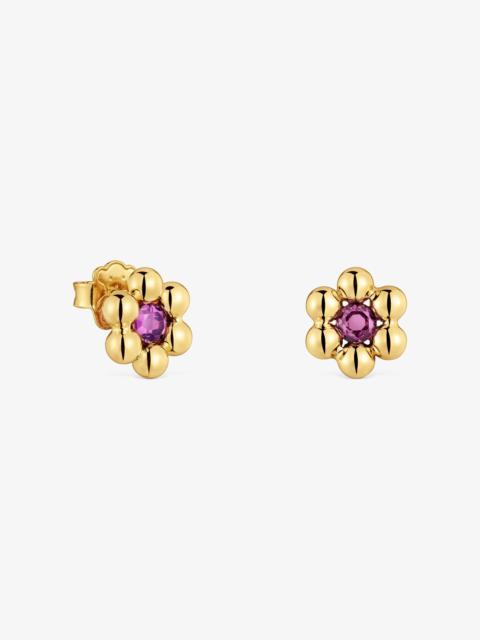 TOUS Short flower Earrings with 18K gold vermeil and rhodolite Sugar Party