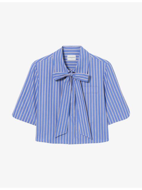 Claudie Pierlot Stripe-Print Tie-Neck Cotton Shirt